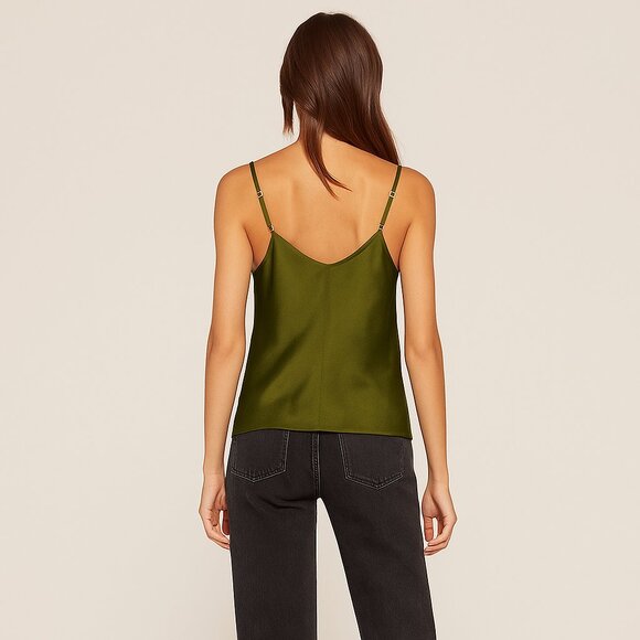 100% Silk 🇺🇸 Made in USA Olive Green Reformation Camisole Tank Top - Picture 3 of 8